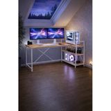 Flinder Çam/Beyaz Çift Yön Kullanıma Uygun, Raflı Gaming Oyuncu Masası, Bilgisayar Masası, Çalışma Masası C-B-L
