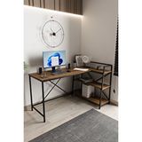 Flinder Çam/siyah Çift Yön Kullanıma Uygun, Raflı Çalışma Masası, Bilgisayar Masası, L Masa, Metal Ayaklı - Cs-l