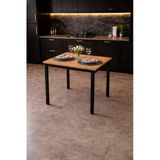 Flinder Çam/Siyah Mutfak Masası, Yemek, Bahçe Masası, Metal Ayaklı, 60X60 Masa Fl-Masa-60X60-Cs