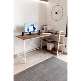 Flinder Kitaplıklı L Çalışma Masası 150x55 cm L Masa | Bilgisayar Masası & Ofis Masası | Atlantik Çam - Beyaz Ayak