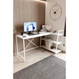 Flinder Kitaplıklı L Çalışma Masası 150x55 cm L Masa | Bilgisayar Masası & Ofis Masası | Beyaz - Beyaz Ayak