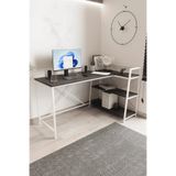 Flinder Kitaplıklı L Çalışma Masası 150x55 cm L Masa | Bilgisayar Masası & Ofis Masası | Beyaz - Siyah Ayak