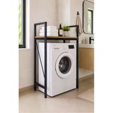 Flinder Lifos Çam/Siyah Raflı Çamaşır Makinesi Dolabı Kurutma Makinesi Dolabı Metal Banyo Dolabı Fl-Lifos-Cs