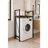 Flinder Lifos Çam/Siyah Raflı Çamaşır Makinesi Dolabı Kurutma Makinesi Dolabı Metal Banyo Dolabı