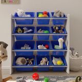 Flinder Montessori 12 Sepetli Çok Amaçlı Oyuncak Dolabı Mavi 90 cm Genişlik 35 cm Derinlik
