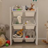 Flinder Montessori Tasarımlı Çok Amaçlı 6 Sepetli Oyuncak Dolabı 48x35x72 cm Beyaz Renk