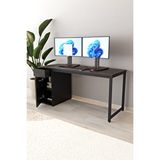 Flinder Siyah 160x60 Cm Çalışma Masası, Bilgisayar Masası, Ofis Masası Çekmeceli, Dolaplı, Raflı - Kes-ss-160