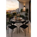 Flinder Siyah 4 Kişilik Minderli Balkon Takımı, Balkon Masası, Balkon Sandalyesi, Yuvarlak Masa, Yemek Masası, Mutfak Masa Sandalye Takımı, 4 Sandalye 1 Ma