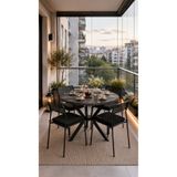 Flinder Siyah 4 Kişilik Minderli Balkon Takımı, Balkon Masası, Balkon Sandalyesi, Yuvarlak Masa, Yemek Masası, Mutfak Masa Sandalye Takımı, 4 Sandalye 1 Masa