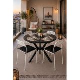 Flinder Siyah 4 Kişilik Minderli Balkon Takımı, Balkon Masası, Balkon Sandalyesi, Yuvarlak Masa, Yemek Masası, Mutfak Masa Sandalye Takımı, 4 Sandalye 1 Masa