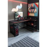 Flinder Siyah Raflı Çift Yöne Uygun Oyuncu Masası 150 cm Derinlik 90 cm Modern Metal Yapı