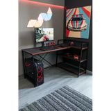 Flinder Siyah Raflı Çift Yöne Uygun Oyuncu Masası, Bilgisayar Masası, Gamer Masası, Gaming Masa, L Masa Fln15050oosbd