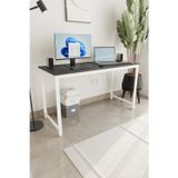 Flinder Siyah/Beyaz 140x60 Çalışma Masası, Bilgisayar Masası, Ofis Masası, Metal Ayaklı