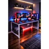 Flinder Siyah/Beyaz Oyuncu Masası 60x140 Cm, Beyaz Renk Bilgisayar Masası, Gamer Masası, Gaming Masa