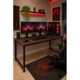Flinder Siyah/Kırmızı Oyuncu Masası 60X140, Çalışma Masası, Bilgisayar Masası, Gamer Masa, Metal Ayaklı Fl-Om-Sks-140