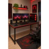 Flinder Siyah/Kırmızı Oyuncu Masası 60x140, Çalışma Masası, Bilgisayar Masası, Gamer Masa, Metal Ayaklı
