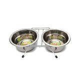 Flip Kedi ve Köpekler İçin Paslanmaz Çelik İkili 2x450 ml Mama ve Su Kabı
