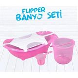 Flipper Bebek Banyo Küvet Seti - 4'lü Bebek Banyo Küveti - Şeffaf Pembe
