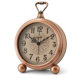 FLOITTUY 4.5" Pille Çalışan Antik Retro Analog Metal Çalar Saat, Sessiz Başucu Masa Saati, Duvara Asılan Vintage Saat (Vintage Bronz)