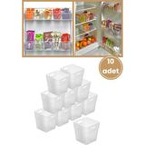 Flora 10 Adet Buzdolabı Kapak Raf Düzenleyici, Mutfak Banyo Çekmece Içi Mini Organizer Kutu 10’lu Set - Şeffaf