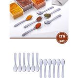 Flora 12’li Baharat Kaşığı Seti Plastik, Tuz Şeker Karabiber Kakao Kahve Kekik Kaşığı 12’li Set - Adet - Şeffaf