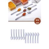 Flora 12’Li Baharat Kaşığı Seti Plastik, Tuz Şeker Karabiber Kakao Kahve Kekik Kaşığı 12’Li Set