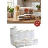 Flora 15’li Buzdolabı Düzenleyici Set, Buzluk Dondurucu Buzdolabı Erzak Saklama Kabı 15’li Set (16 Litre) - Beyaz - Adet