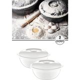 Flora 2 Adet Kapaklı Hamur Leğeni 5 Lt, Kek Börek Mayalama Yoğurma Çırpma Saklama Kabı Un Kutusu Beyaz - Renk