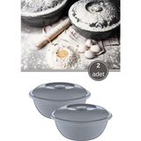 Flora 2 Adet Kapaklı Hamur Leğeni 5 Lt, Kek Börek Mayalama Yoğurma Çırpma Saklama Kabı Un Kutusu Gri - Renk