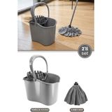 Flora 2 Li Temizlik Seti Gri, Sıkmalı Temizlik Yer Silme Kovası + Süper Emici Mikrofiber Jombo Mop
