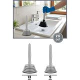 Flora 2'li Körüklü Vantuz Pompa Seti, Büyük + Küçük Mutfak Banyo Lavabo Küvet Gider Açıcı El Pompası Gri - 13 x 9 cm