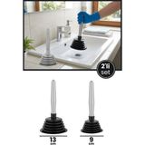 Flora 2'li Körüklü Vantuz Pompa Seti, Büyük + Küçük Mutfak Banyo Lavabo Küvet Gider Açıcı El Pompası Siyah - 13 x 9 cm