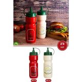 Flora 2’li Sos Şişesi Seti 660 Ml, Kapaklı Plastik Ketçap ve Mayonez Şişesi Şef Sosluk 2’li Set - Kırmızı - Beyaz