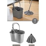Flora 2’li Temizlik Seti Gri, Sıkmalı Temizlik Yer Silme Kovası + Süper Emici Mikrofiber Jombo Mop - Renk