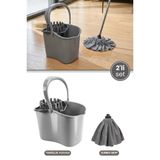 Flora 2’Li Temizlik Seti Gri, Sıkmalı Temizlik Yer Silme Kovası + Süper Emici Mikrofiber Jombo Mop