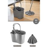 Flora 2’li Temizlik Seti Gri, Sıkmalı Temizlik Yer Silme Kovası + Süper Emici Mikrofiber Mega Mop
