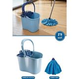Flora 2’li Temizlik Seti Mavi, Sıkmalı Temizlik Yer Silme Kovası + Süper Emici Mikrofiber Jumbo Mop - Renk
