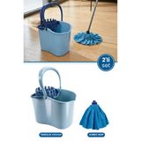 Flora 2’Li Temizlik Seti Mavi, Sıkmalı Temizlik Yer Silme Kovası + Süper Emici Mikrofiber Jumbo Mop