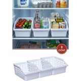 Flora 3 Adet Büyük Buzdolabı Düzenleyici, Mutfak Banyo Meyve Gıda Dolap Içi Organizer Sepet (25X30X13CM) - Beyaz