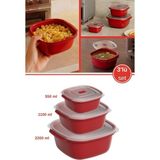 Flora 3 Boy Mikrodalga Fırına Uygun Saklama Kabı Seti, Dayanıklı Sağlıklı 3'lü Kap Seti (550,1100,2200 Ml) - Kırmızı - Renk