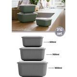 Flora 3’lü Erzak Gıda Saklama Kabı, Buzdolabı Düzenleyici Organizer 3’lü Set (600ML,1100ML,1800ML) - Yeşil