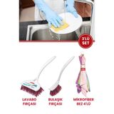 Flora 3’Lü Temizlik Seti, F367 Bulaşık Fırçası + F388 Lavabo Küvet Fırçası + F222 Mikrofiber Bez Seti
