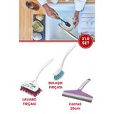 Flora 3’Lü Trendy Temizlik Seti, F367 Bulaşık Fırçası + F388 Lavabo Küvet Fırçası + F009 Camsil Seti