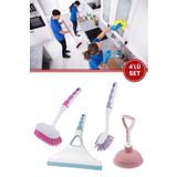 Flora 4 lü Softline Temizlik Seti, F393 Lavabo Fırçası + F300 Bulaşık Fırçası + F309 Camsil + F308 Pompa