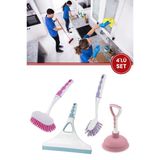 Flora 4’Lü Softline Temizlik Seti, F393 Lavabo Fırçası + F300 Bulaşık Fırçası + F309 Camsil + F308 Pompa