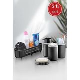 Flora 5 Parça Banyo Seti (Çok Amaçlı Sepet, Sıvı Sabunluk, Katı Sabunluk, Diş Fırçalık, Pamukluk)