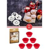 Flora 6’lı Airfryer Silikon Kek Muffin Kalıbı ve Pasta Süsleme Şablonu, Kahve, Tatlı Şekillendirici Süsleme Aparatı Ikili Set - Renk - Kırmızı