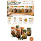 Flora 6'lı Kaşıklı Cam Baharatlık Seti, Çiçek Desenli Tuz Biber Nane Kekik Baharat Kavanozu 6X370CC - Şeffaf - 370 ml