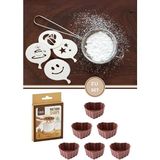 Flora 6’lı Silikon Kalp Muffin Airfryer Kek Kalıbı ve Pasta Süsleme Şablonu, Kahve, Tatlı Şekillendirici Süsleme Aparatı İkili Set - Renk - Kahverengi