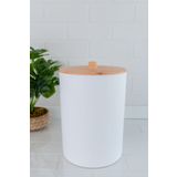 Flora Bambu Desen Kapaklı Mutfak Banyo Plastik Çöp Kovası 6 litre (20x27cm) BEYAZ